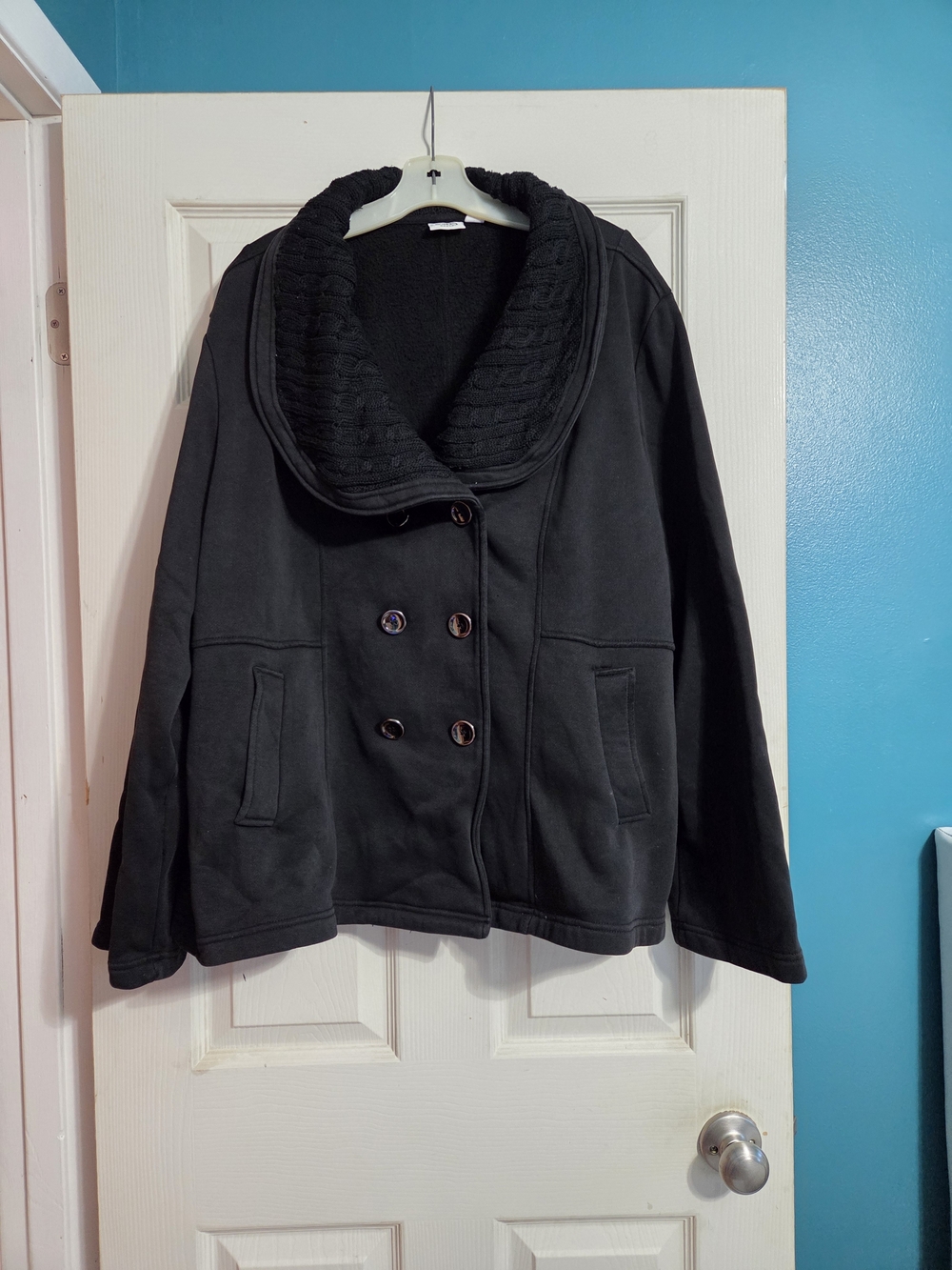 Cato Women's Black Fleece Peacoat Jacket with Knit Shawl Collar